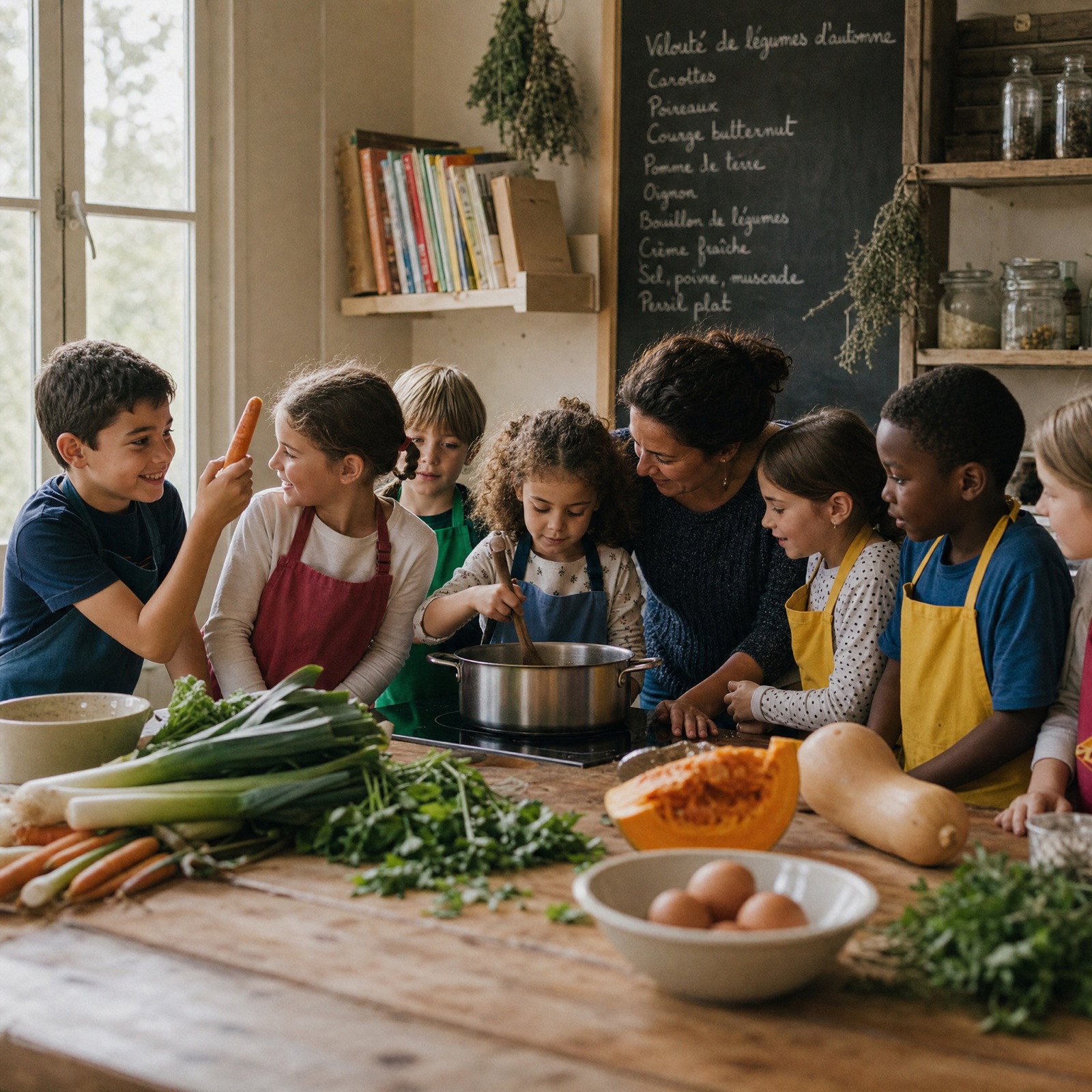 Enfants en tablier qui façonnent des quenelles dans un atelier lyonnais